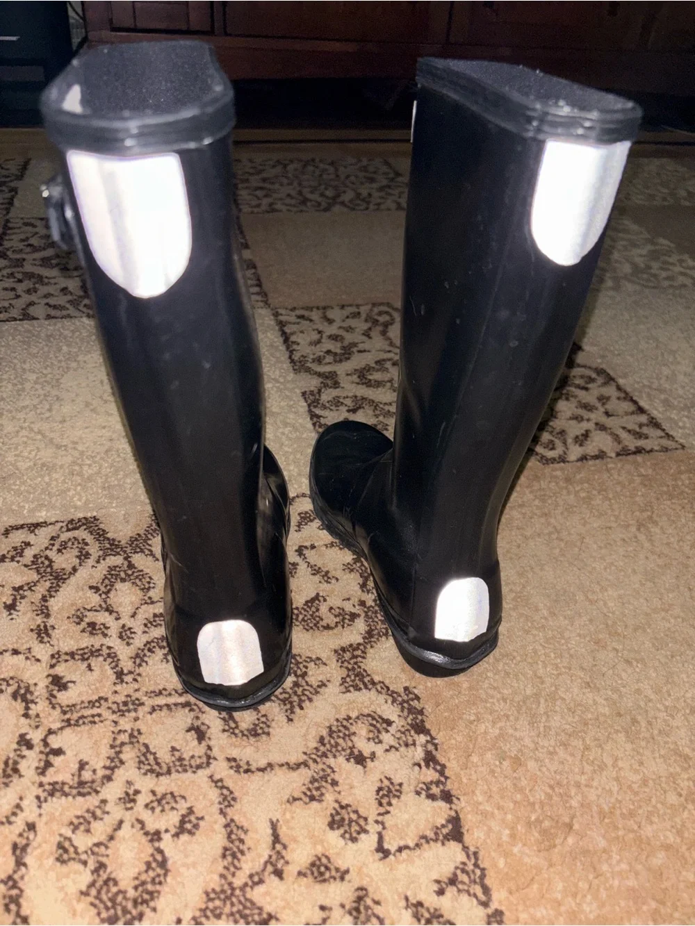 Girls Hunter Black Tall Gloss Rain Boots with Red Logo